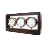 Stacja pogody - zegar, higrometr, termometr, materiał drewno, metal, kolor brązowy 03016