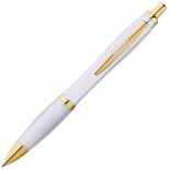 Długopis plastikowy ze złotym klipem, kolor biały 1168006