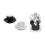 Zestaw filiżanek do espresso, materiał ceramika, metal, kolor biały 21001