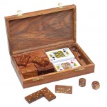 Zestaw gier - karty, domino i kości, materiał drewno sheesham, mosiądz, kolor brązowy 31028